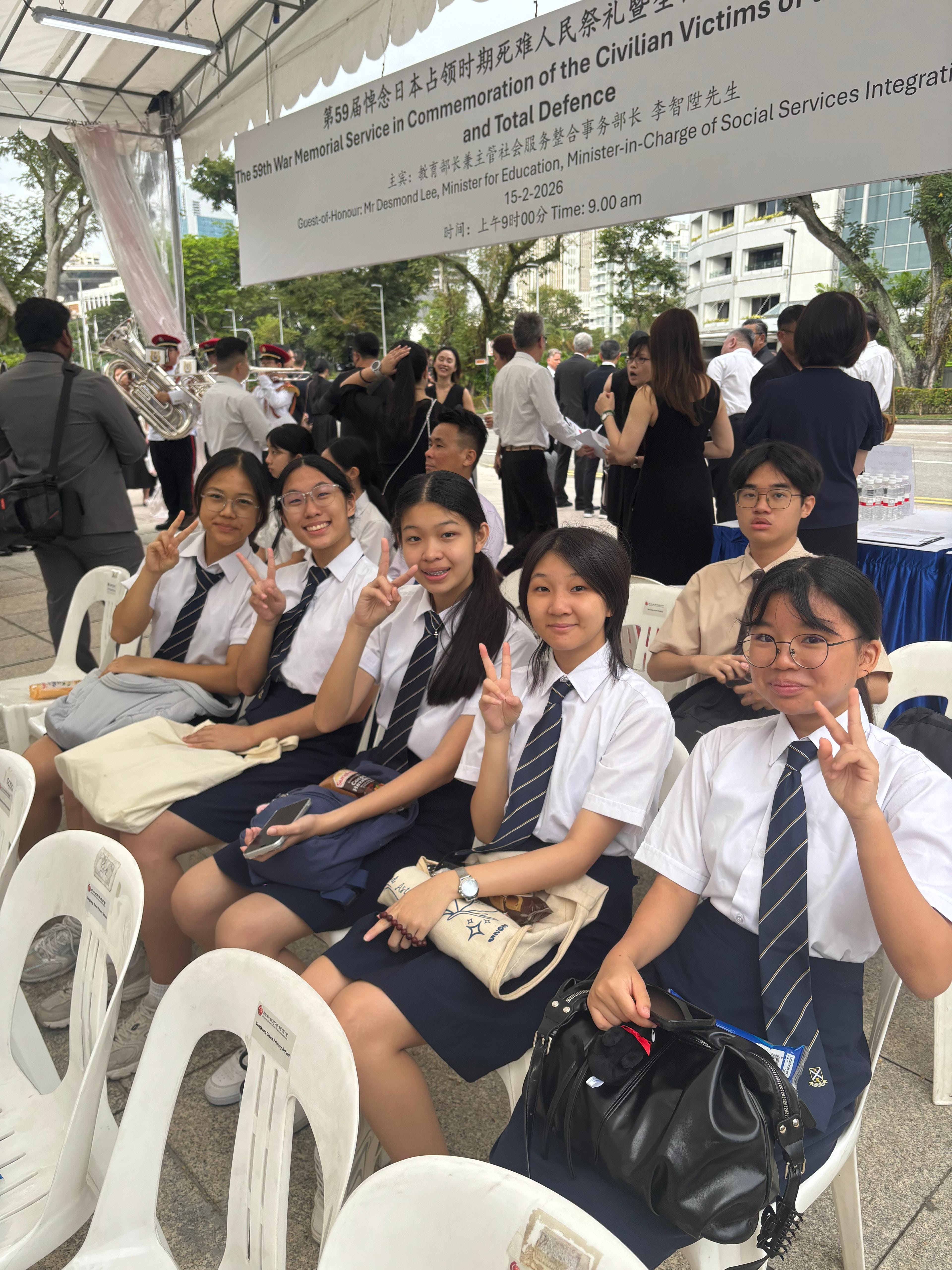 Students attending the 59th War Memorial Service in Commemoration of the Civilian Victims of the Japanese Occupation and Total Defence at the War Memorial Park